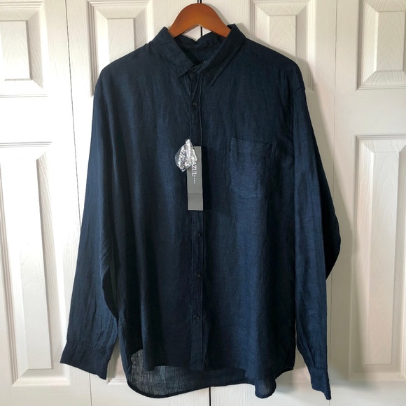 Azul Japanese Navy Blue Linen Button Down Shirt 52 - Picture 1 of 8